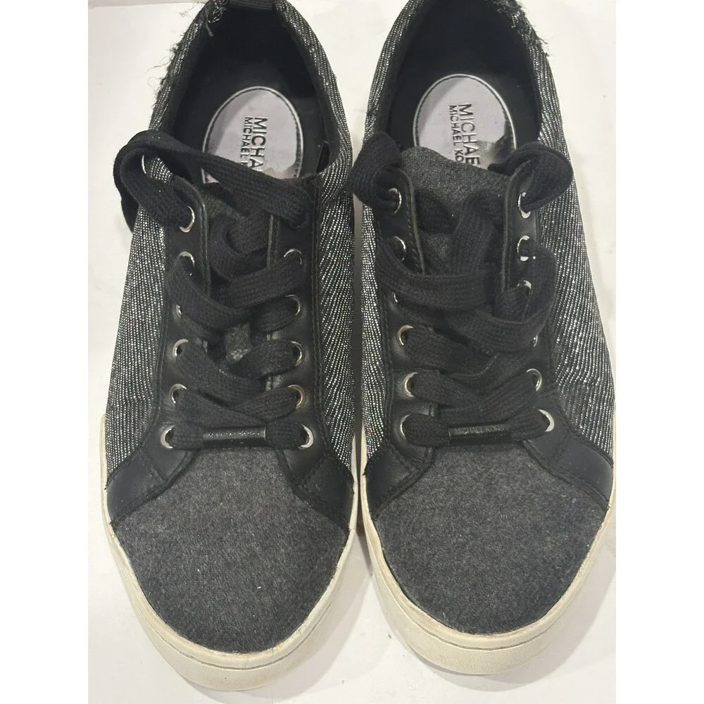 MICHAEL KORS Brenden 7.5 Gunmetal Grey Fabric Lace Up Trainer Sneakers MK